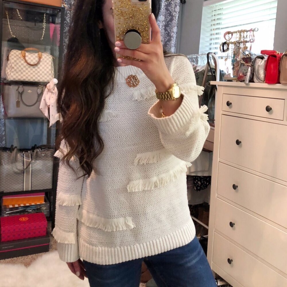 LOFT Cream Fringe Sweater - Picture 3 of 8